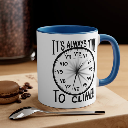 It's Always Time To Climb! - Bouldering Grades - Accent Coffee Mug, 11oz